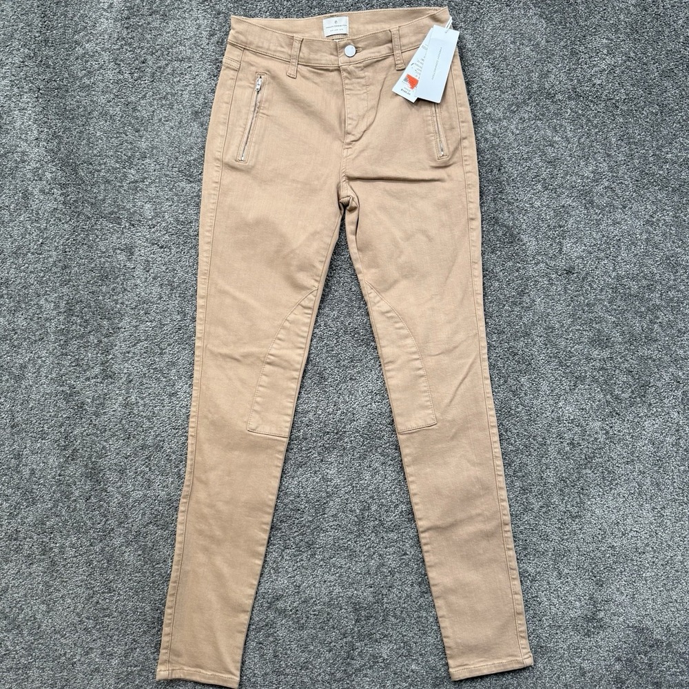 Womens 6 French Connection Rebound Skinny Jeans Indian Tan Zip Pockets Stretch